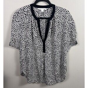 Diane Von Furstenberg Women's Silk Black White Geometric Blouse Top Size 8